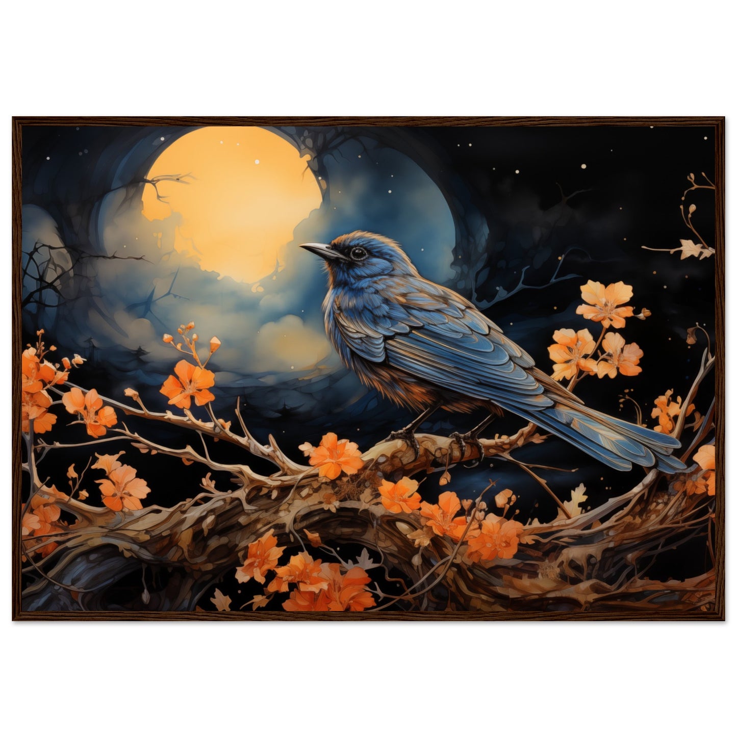 Bird with glowing Moon background