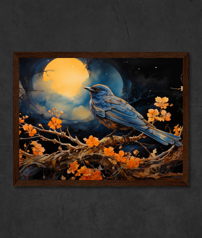 Bird with glowing Moon background