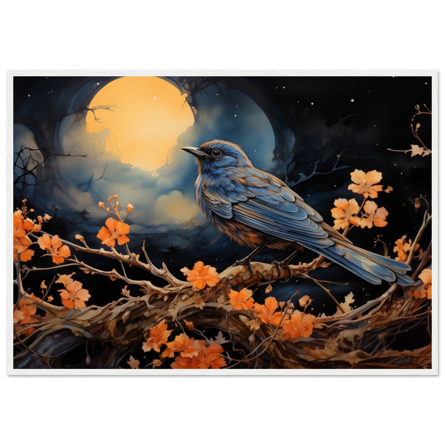 Bird with glowing Moon background