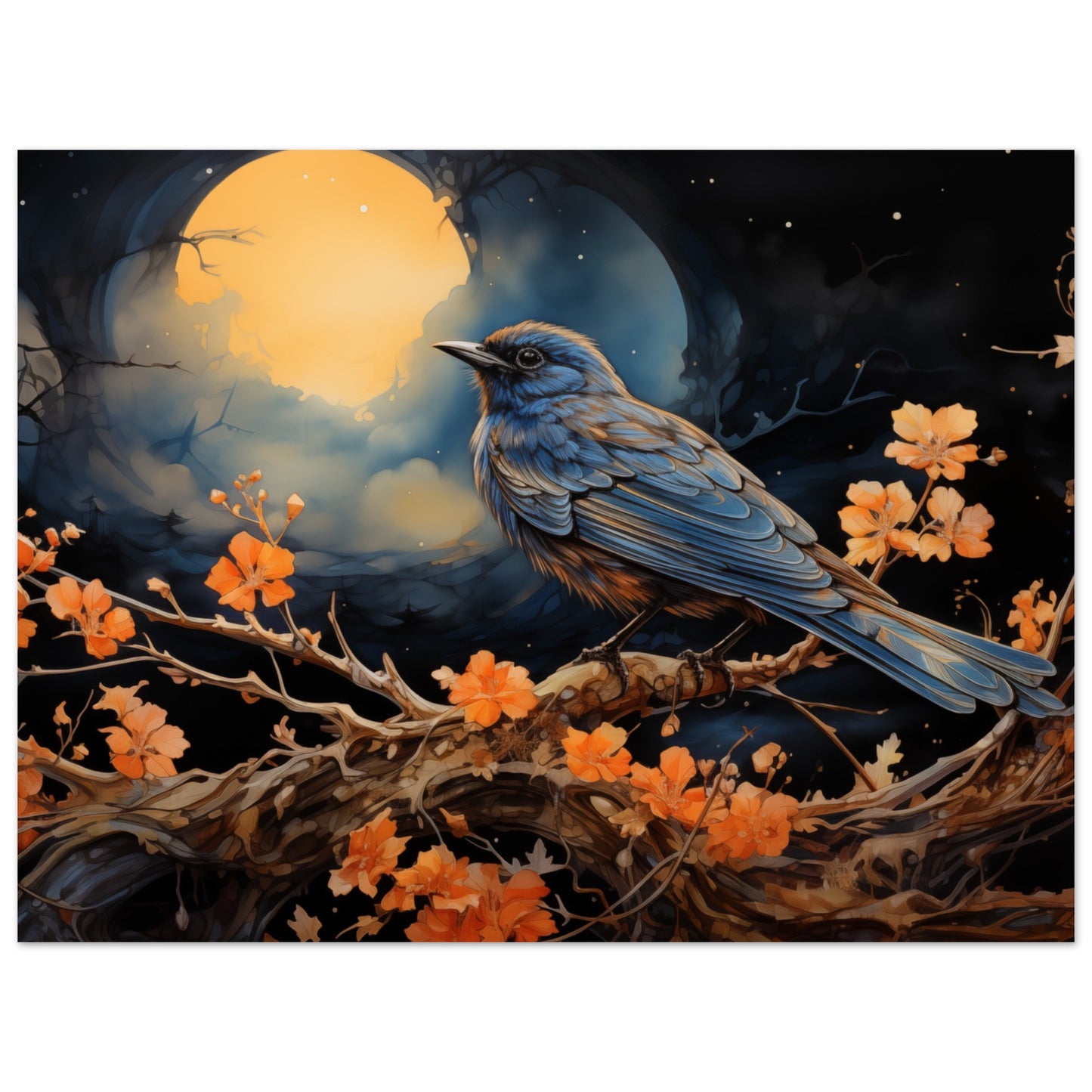 Bird with glowing moon background