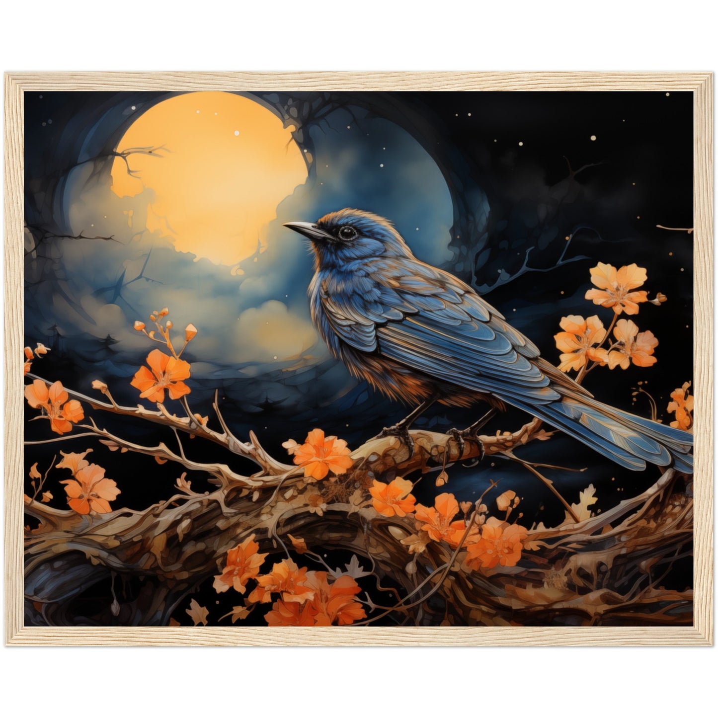 Bird with glowing Moon background