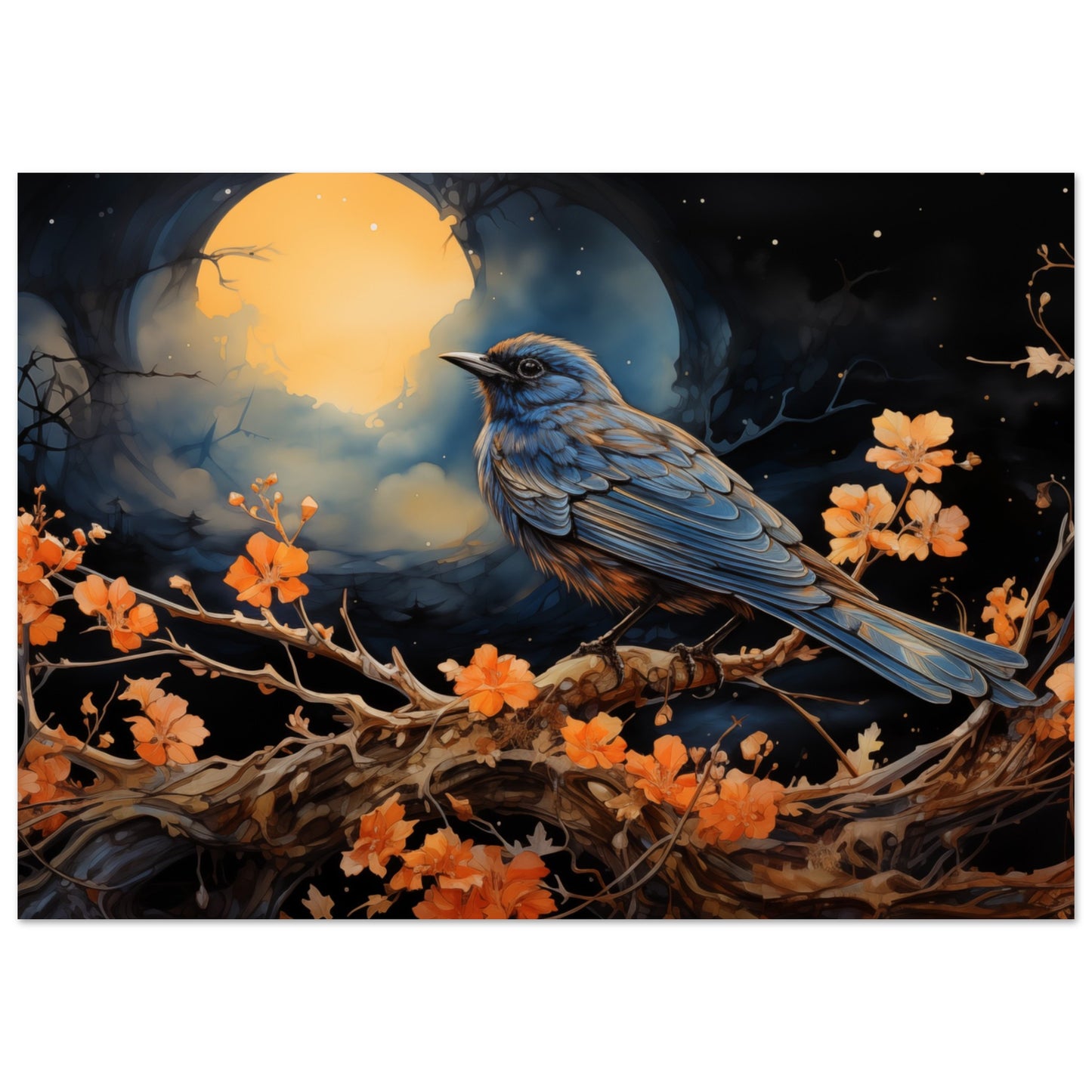 Bird with glowing moon background